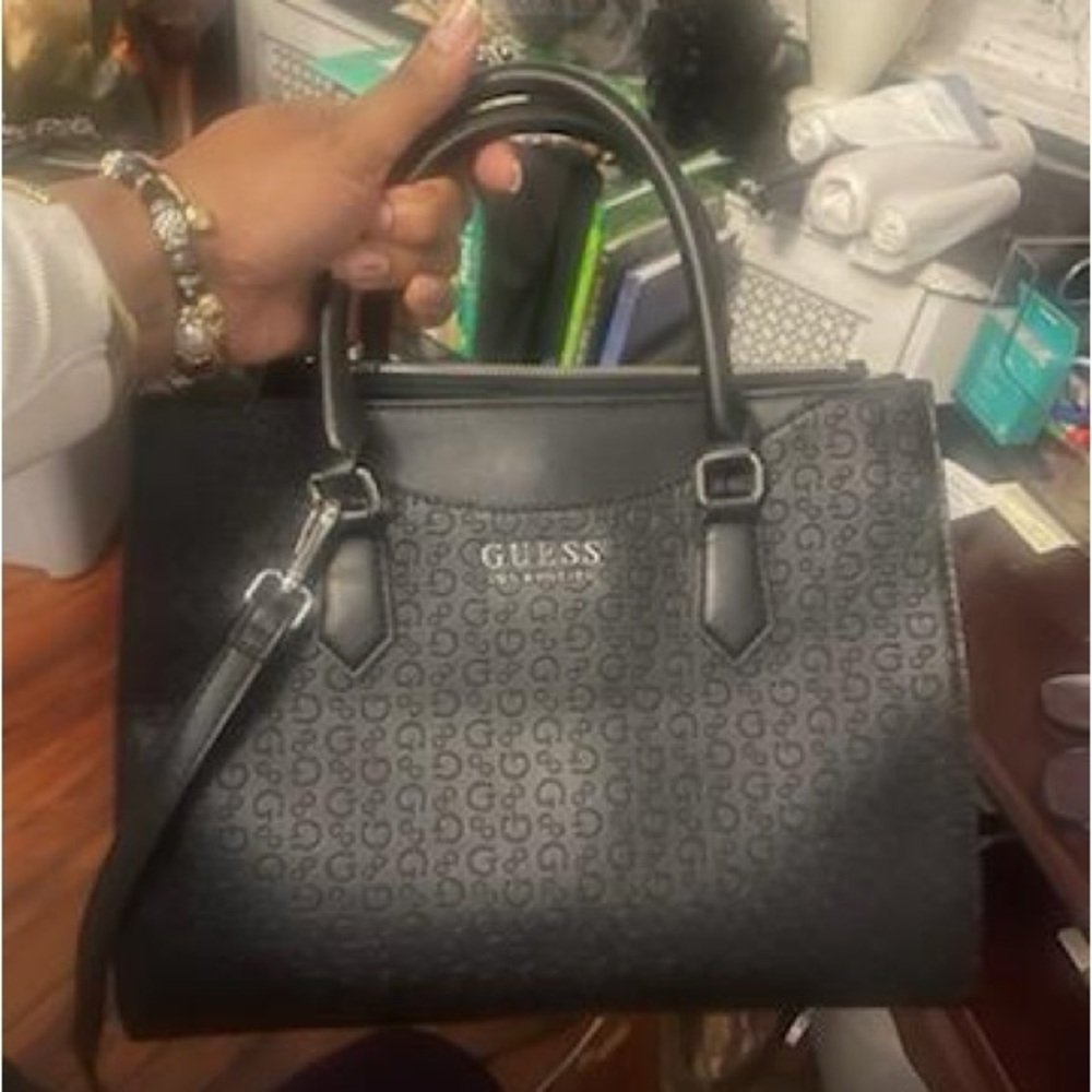 Guess Black Patterned Satchel - image 1